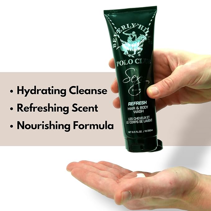 Beverly Hills Polo Club Men's Hair & Body Wash, 'Sexy' Scent, 8.5 oz - 2-in-1 Luxury Cleanser for Lasting Freshness & Confidence, Premium Designer Fragrance