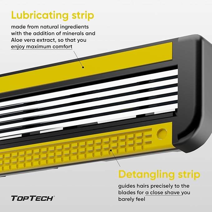 TopTech ULTRA 5 Razors for Men - Replaceable Cartridges for Manual Shaving Razor, 5 Blades Technology Refills - 8 Count Pack - Fits Gillette Fusion - Soft Shave & Sharp - Cost-effective Refill