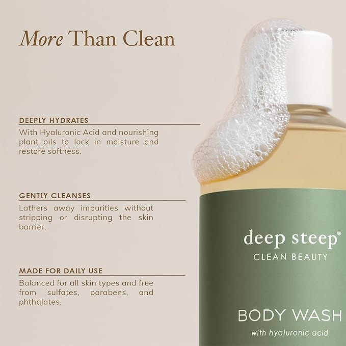 Deep Steep Body Wash, Honey Blossom, 17 oz – Hydrating Shower Gel with Hyaluronic Acid, Shea Butter, Aloe Vera & Argan Oil – Vegan, Clean Beauty, Clean & Refreshed Skin