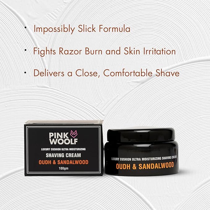 Oudh & Sandalwood Shaving Cream for Men & Women | Moisturizing Formula for Close, Comfortable Shave | Hydrates Skin, Softens Beard, Reduces Irritation | Smooth Shave Experience | 3.3 Oz