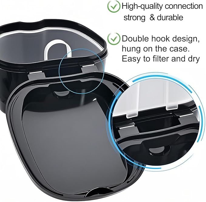 Keedolla 2 Pack Denture Bath Case Partial Denture Cup Retainer Cleaning Container, Denture Wash Container Retainer Bath Box Cup Case - Black and White