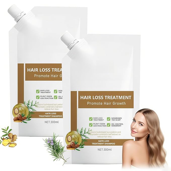 Anti-Hair Fall Hair Loss Shampoo 2 Pack, Promote Hair Growth Shampoo, Rich in Various Plant Extracts, for All Hair Types (300ml x 2 Bottles)