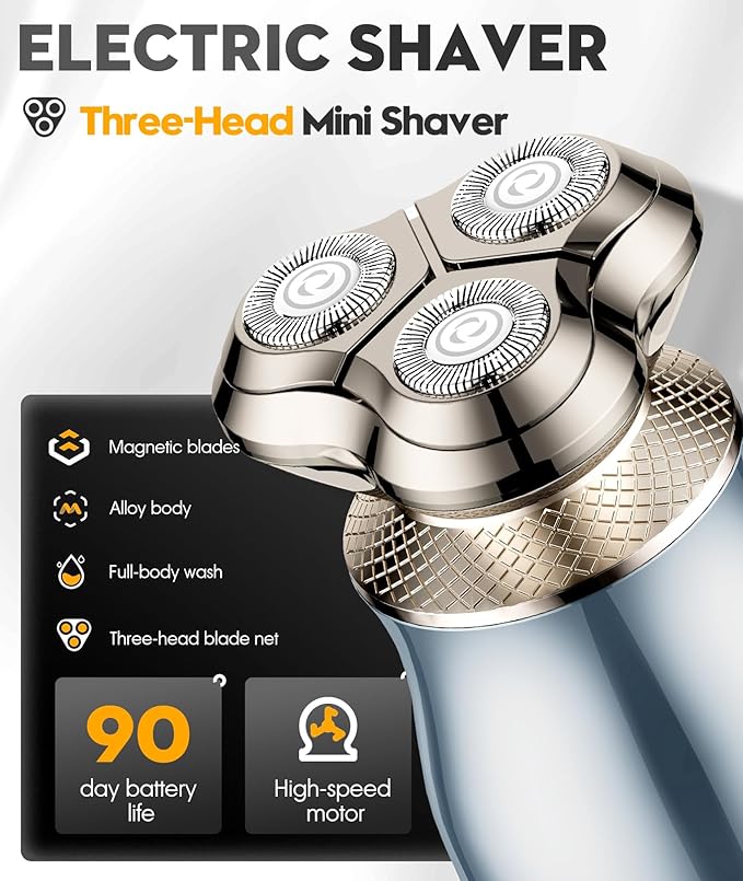 Electric Razor for Men, 3D Floating Blade Shaver with 9000 RPM High Speed, IPX7 Waterproof, 60-Day Battery Life, Compact Portable Wet/Dry Electric Shaver