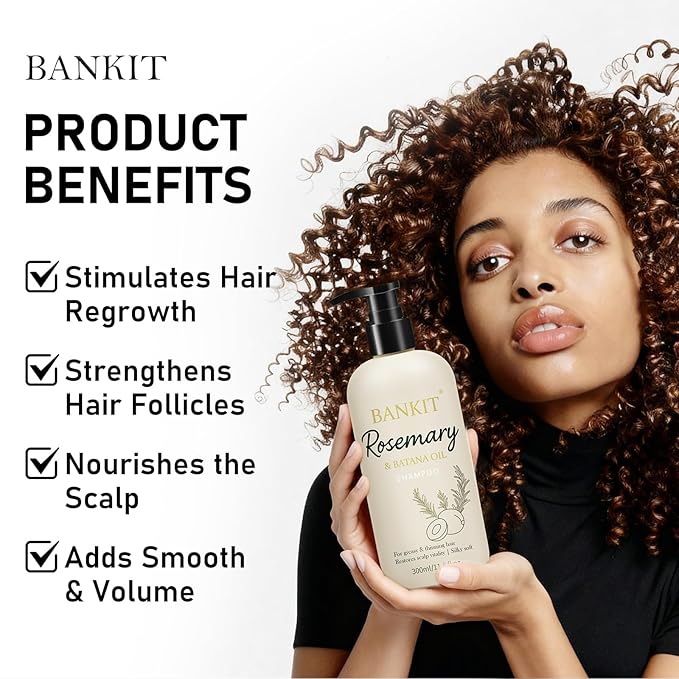 BANKIT Rosemary Batana Hair Growth Shampoo – Anti Hair Loss & Thickening Shampoo for Women & Men – Keratin Formula for Healthy Scalp & Fuller Hair(1 Pack)