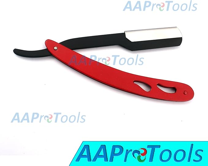 PROFESSIONAL STRAIGHT EDGE RAZOR WITH 100 SINGLE EDGE BLADES - CLOSE SHAVING MEN'S MANUAL SHAVER SAFETY RED AND BLACK A+ QUALITY