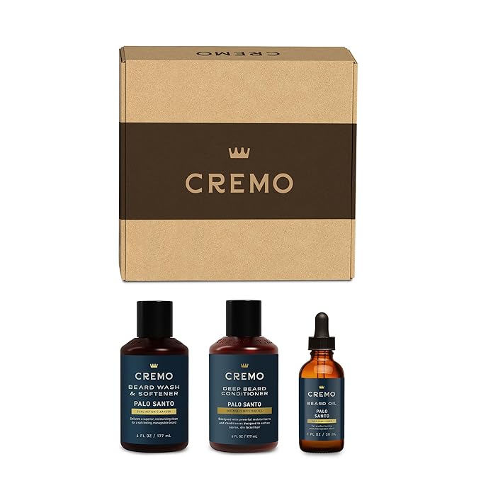Cremo Palo Santo 2n1 Beard Wash & Softener + Deep Conditioner + Oil Set for Medium to Long Beards