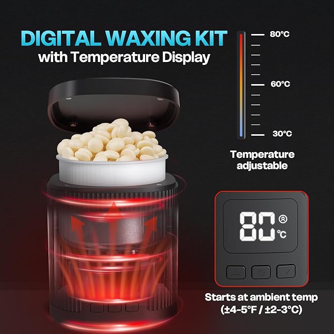 Nose Wax Kit for Eyebrow and Ear Hair | 100gWax, 50 Face Waxing Sticks | USB-C(5V/2A) Wax Warmer | Hair Removal Kit for Men & Women | 15 Pre/Post Wipes, Ear and Mustache Guards & Earplug