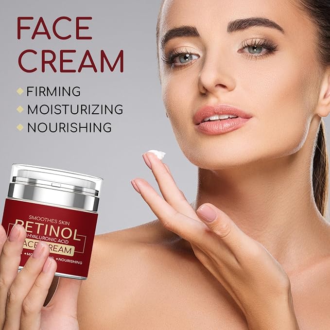 Retinol Face Moisturizer with Hyaluronic Acid, Retinol Cream for Lifting Repairing Moisturzing Skin, Smoothes Skin Anti Wrinkle Cream for Women & Men - All Skin Types 1.76 Fl Oz
