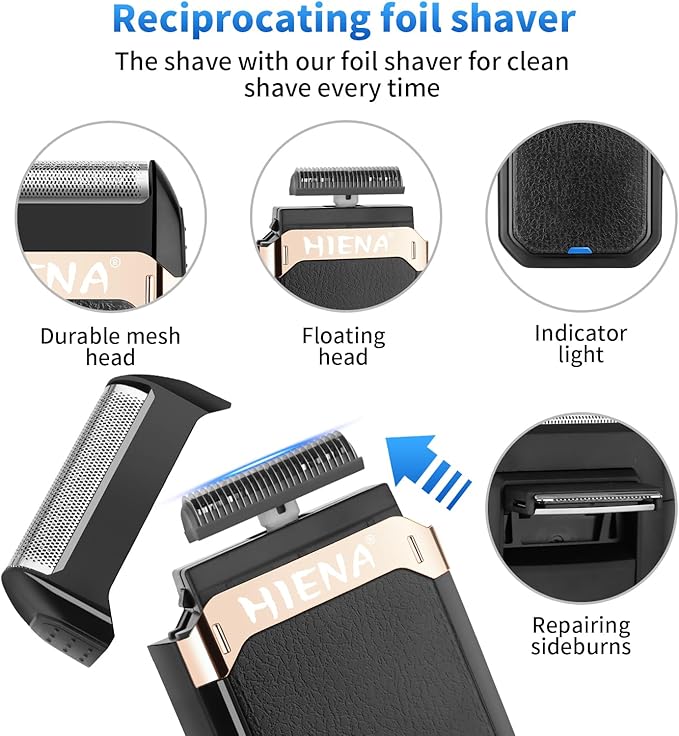 HIENA PRO Hair Clippers for Men Professional, Cordless Barber Clipper & T-Blade Beard/Hair Trimmer Set, Electric Razor Foil Shaver Nose Trimmer Barber Kit, Men's Hair Cutting Kit (212 Set)
