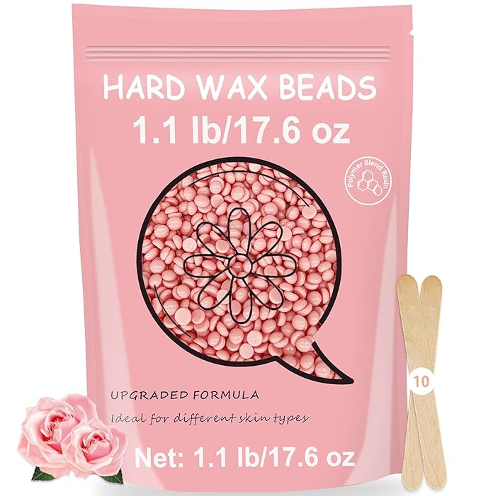 Hard Wax for Hair Removal, 1.1lb/17.6oz, Sensitive Skin wax Beads for Face, Legs, Armpit, Brazilian, Bikini and Full Body at Home, Natural and Gentle Waxing Beads (Rose)