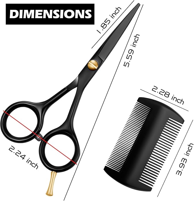 Mustache Scissors Set with Comb – 5.5” Titanium-Coated Stainless Steel Beard Scissors, Precision Beard Trimming Kits for Men with Wooden Comb, Sharp & Durable Grooming Tool