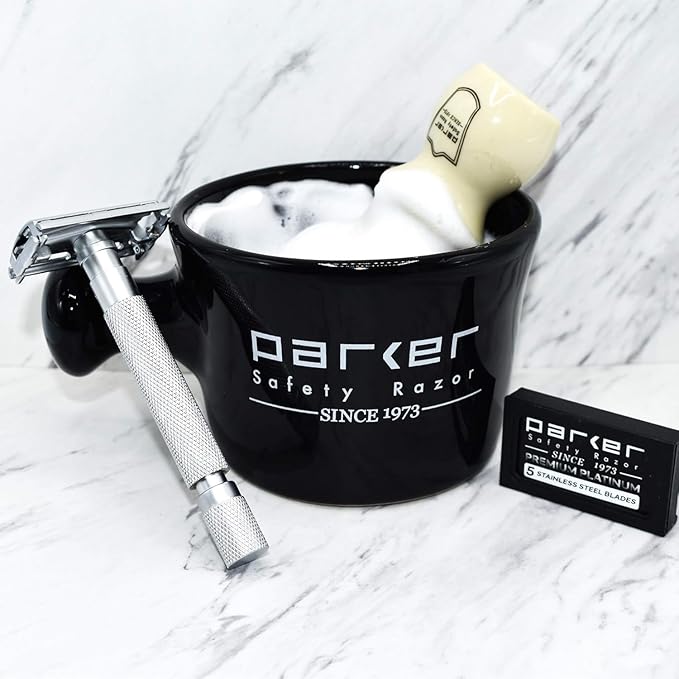 Parker Deluxe Stoneware Apothecary Shaving Mug – for use with up to 3” Shave Soaps and Lathering Shave Creams – Handmade in the USA (Black)