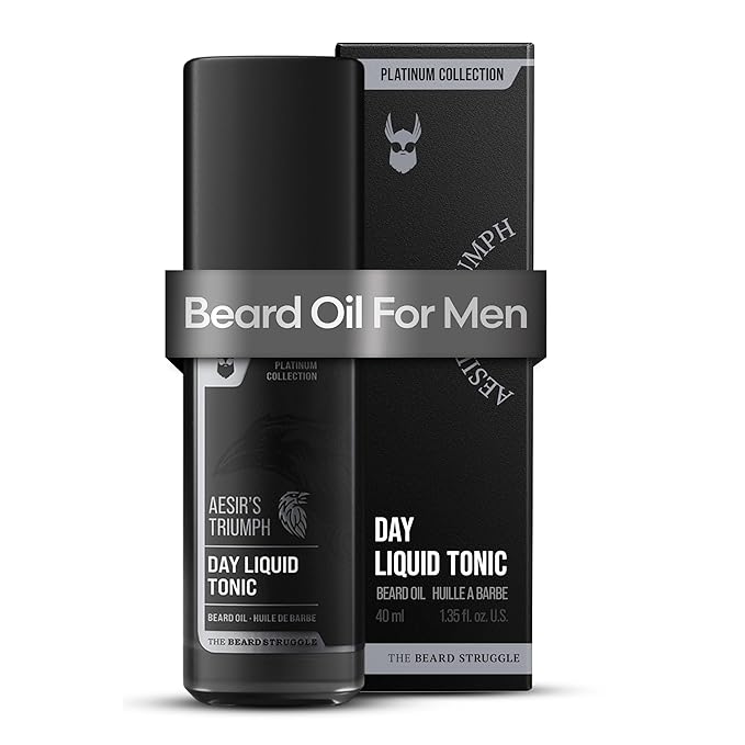 The Beard Struggle - Day Liquid Tonic Beard Oil - Platinum Collection, Aesir's Triumph - Beard Oil for Men - Moisturize, Softens Hair, Reduces Itch - Day Time Beard Growth Oil (1.35 Fl oz)