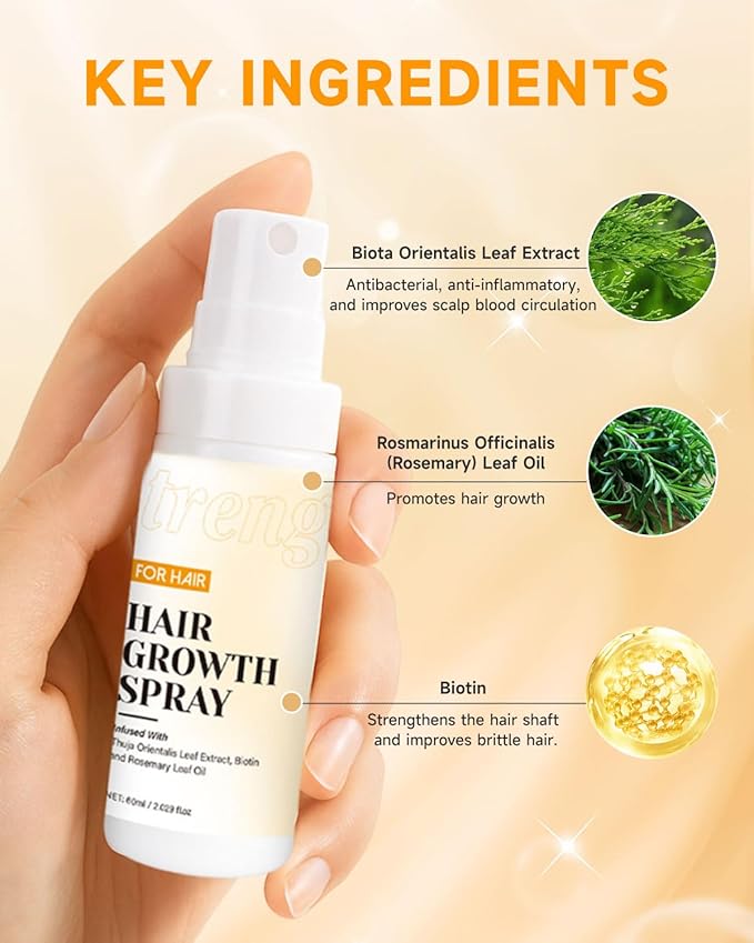 Hair Growth Spray, Hair Growth Oil Spray, with Biota Orientalis, Rosemary Oil & Biotin, Strengthens Hair Roots, Prevent Hair Thinning & Hair Loss, Thicker Fuller Hair for Women Men (2.02 Fl.oz)