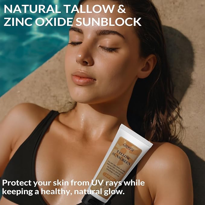 Confidita Beef Tallow Sunscreen SPF 50 for Face & Body – Natural Mineral Sunscreen with Non Nano Zinc Oxide, Reef Safe, Non-Greasy Formula, Non Toxic & Moisturizing Sunblock, 3.5oz