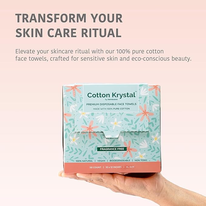 Disposable Cotton Face Towels – Super Soft Face Dry Wipes, Hypoallergenic Makeup Remover Wipes, for All Skin Types Incl. Sensitive Skin, Facial Cloths 100% Biodegradable- 50 Count