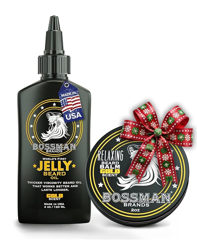 Bossman Jelly Beard Oil for Men & Beard Balm for Men Combo - Gold Scent