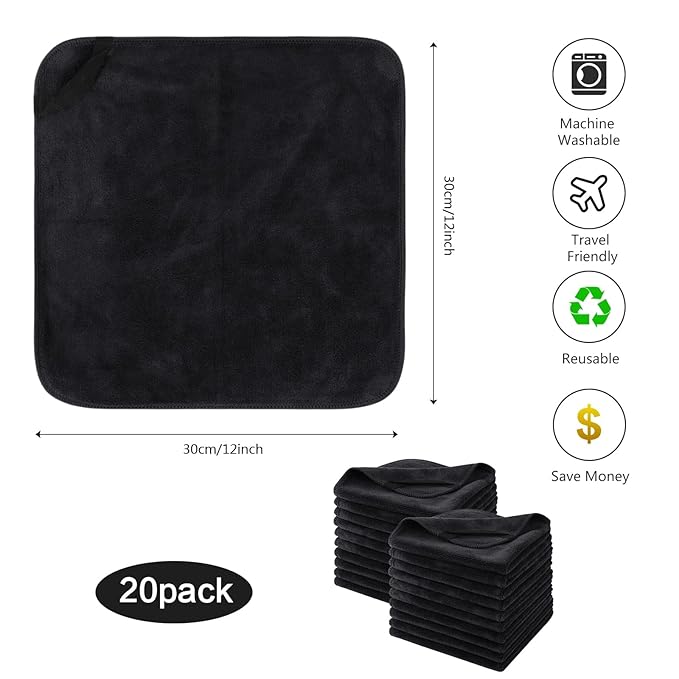 SINLAND Microfiber Facial Cloths Fast Drying Washcloth 12inch x 12inch Absorbent Face Wash Cloth Soft Makeup Remover Cloths