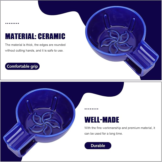 DOITOOL Ceramic Men Shaving Soap Bowl with Non-slip Handle, Blue Wide Mouth Shaving Bubbling Vessel for Wet Razor Shave at Home Or Barber Shop
