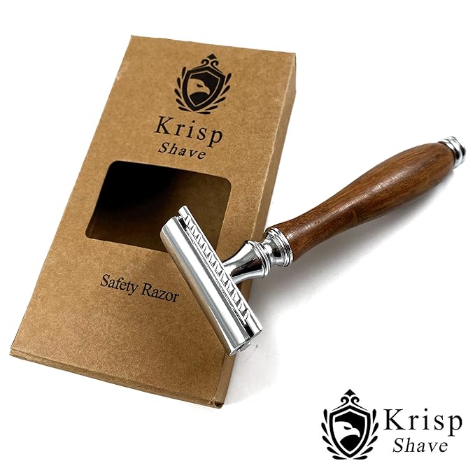 (4.5 Inch) Long Wood Handle Safety Razor for Men Women - Double Edge Manual Razor - Fits All Double Edge Razor Blade - Comes With 5 Shaving Blades, Brown