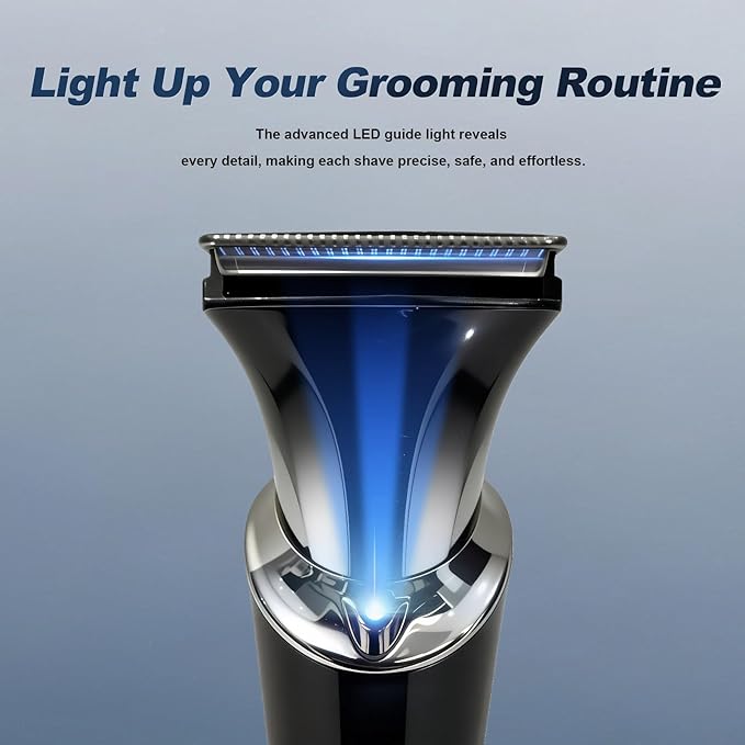 Electric Groin Hair Trimmer, LED Display Back Shaver for Men, Safety Lock, IPX7 Waterproof Wet/Dry Clippers, Rechargeable with Long Handle, Multi-Functional Back Trimmer for Men,(Soft Silver)