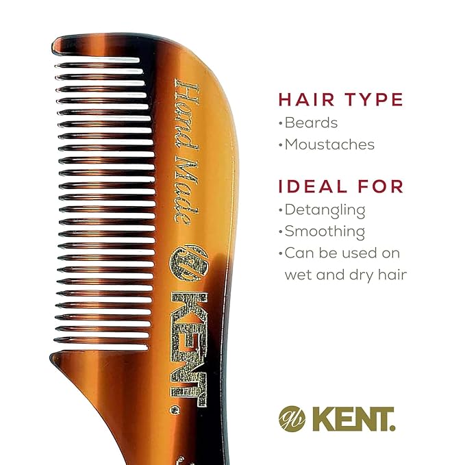 Kent A 81T Bundle X-Small Gentleman's Beard and Mustache Pocket Comb, Fine Toothed Pocket Size for Facial Hair Grooming and Styling. Saw-cut of Cellulose Acetate, Hand Polished. Hand-Made in England