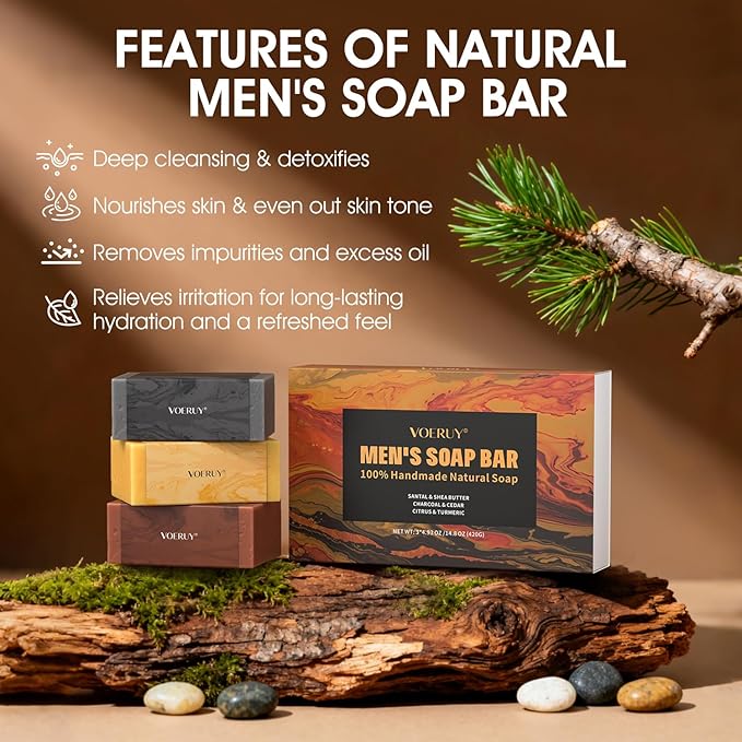 Mens Bar Soap, Natural Handmade Mens Soaps for Face, Body, Hands & Shave, Deep Cleansing, Refreshing Bar Soap for Men , Gifts for Men