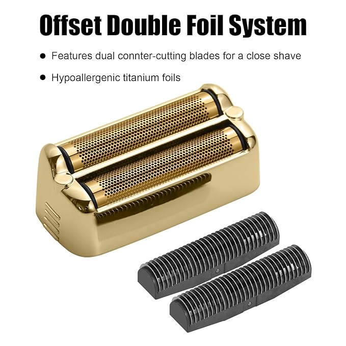 FX79RF2G Replacement Foil and Cutters for BaBylissPRO FXONE Double Foil Stick Shaver, Hypoallergenic Extra-close Shaver Replacement Head, Gold