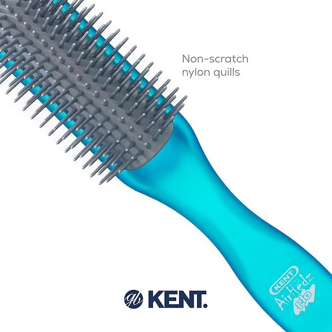 Kent AHGLO01 Airhedz Glo Blue Half Round Narrow Detangling Hair Brush - 9 Row Ionic Anti Static Non Scratch Long Nylon Bristle Great for Detangling and Smoothing Medium to Long Length Hair