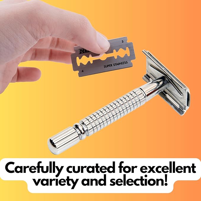 GENTS Styptic Powder Jar for Nicks and Cuts Stops Bleeding Instantly Relief Face Neck Soothes Skin and Pore After Shave, Pack of 18 Double Edge Safety Razor Blades DE Blade Refills with Razor Sleeve