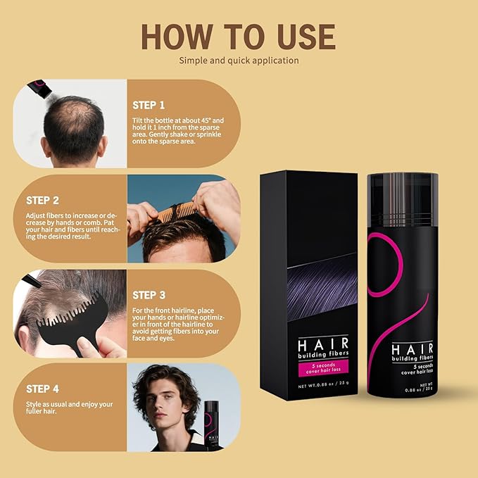 Gowwim Hair Fibers for Thinning Loss Hair, Instant Thickness for Bald Spot & Gray Coverage Natural Plant-Based Thickening Building Fibers Waterproof & Sweatproof Powder for Women & Men (Auburn 25g)