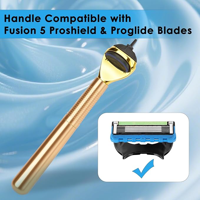 Metal Razor Handle Replacement, Men's Shaving Razor Handle, Shaver Handle Compatible with Gillette Fusion 5 Proshield & Proglide Blade Refill (Gold)