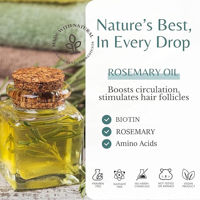 Rosemary Biotin Shampoo，Thickening Shampoo with Amino Acids for Hair Loss，Dandruff Control & Oily Scalp，Vegan, for Women & Men (Standard, Rosemary)