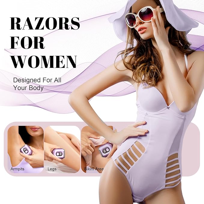 Cordless Electric Shaver for Women: Mini Electric Razors with LED Display - Rechargeable Bikini Trimmer - IPX7 Waterproof Wet Dry Face Razor for Body Pubic Leg (Bright Purple)