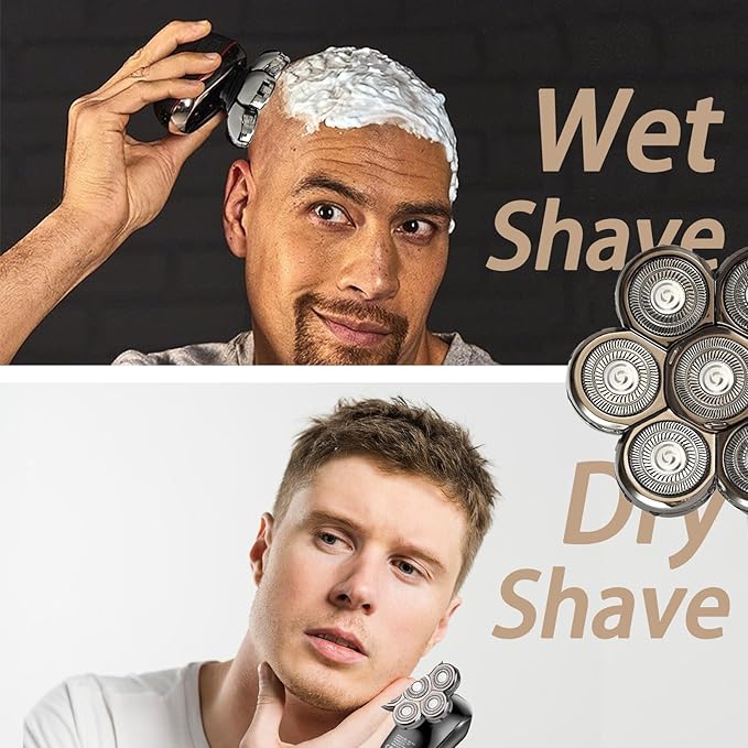 2 Pack 7D Blade Floating Replacement Heads for SHPAVER and Other Brand Head Shaver, Stainless Steel 7D Rotary Blades for Bald Men Rotary Shavers.