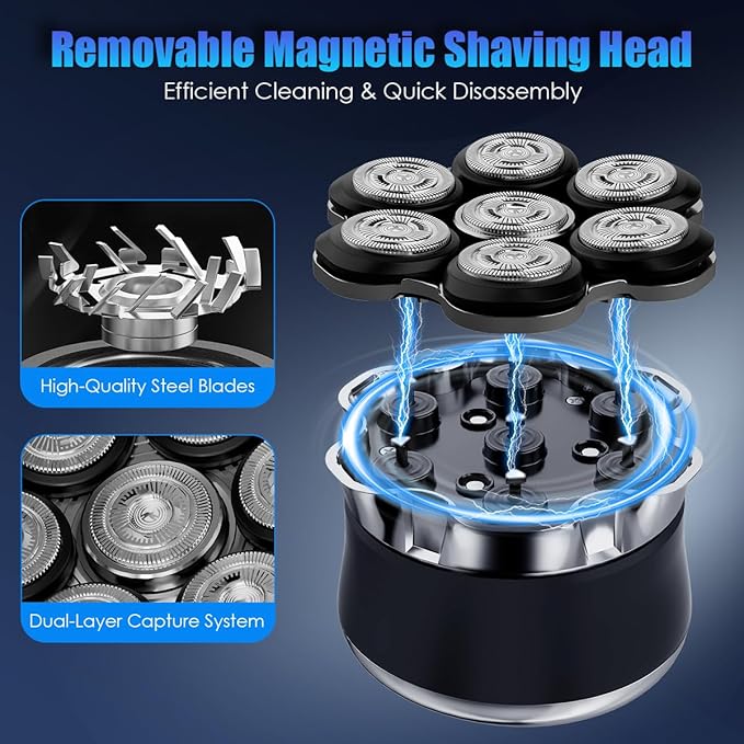 Head Shaver for Men Bald Head, 7D Rotary Head Shavers for Bald Men, Electric Bald Shaver with LED Display, Waterproof USB-C Fast Charging