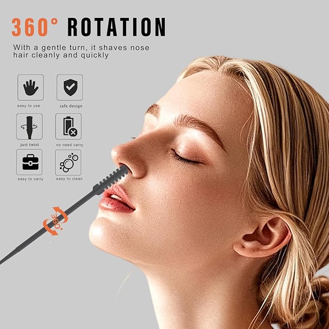 New 2026 Upgraded Staggered Blades Nose Hair Trimmer - Pain-Free & Efficient Nostril Hair Remover for Men and Women, Manual 360°Rotation with Soft Cleaning Brush (3-Pack) White