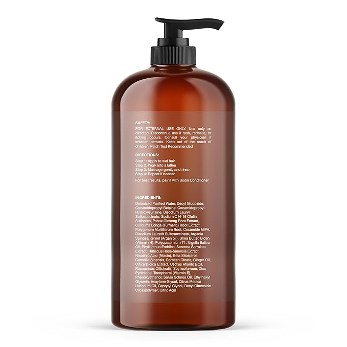 Botanic Hearth Biotin Shampoo with 100% Pure Ginger Oil | Sulfate & Paraben | Free | Enriched with Turmeric Extract, Argan Oil & Vitamin E | for All Hair Types | 16 Fl. Oz