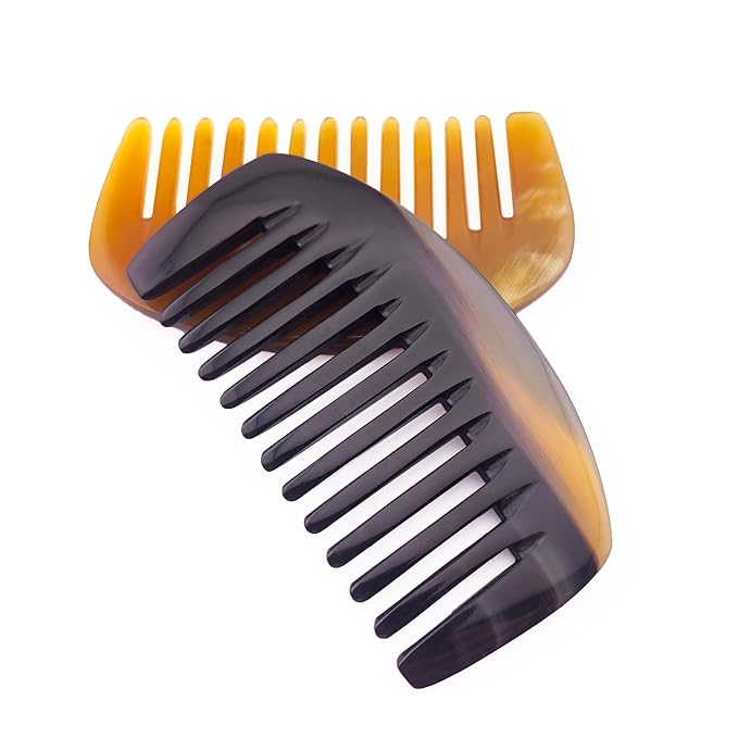 Buffalo Horn Comb – Natural Antistatic Hair and Beard Brush for Men and Women – Handmade Cow Horn Comb for Hair Care (3.55" wide tooth handleless)