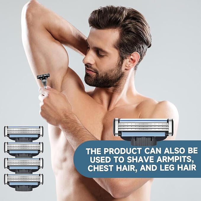 Precision Razor Blades 24Pcs Double Lubrication Strip Manual Razor Replacement Blades,Compatible with Mach 3 Razors Refills,Men's Manual Universal Shaver Blades