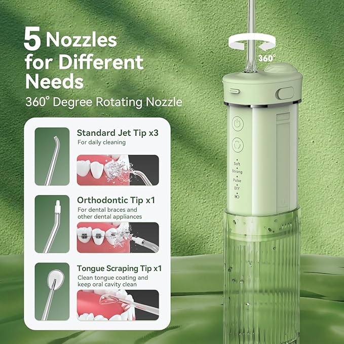 Portable Mini Water Dental Flosser for Teeth Cleaning Pick,Travel Oral Irrigator with Telescopic Water Tank,4 Modes and Waterproof Design-Perfect for Braces,Bridges,Home&Travel Dental Care