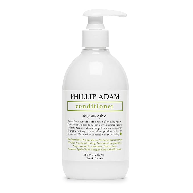 Phillip Adam Fragrance Free Conditioner - Apple Cider Vinegar Formula - No Parabens - For All Hair Types - 12 Ounce