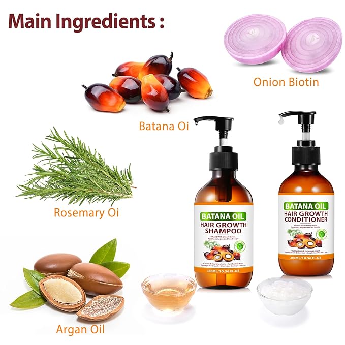 Batana Oil Shampoo and Conditioner for Hair Growth, Anti-Thinning & Deep Moisturizing Cleanses and Helps Strengthen Weak and Brittle Hair for Women Men