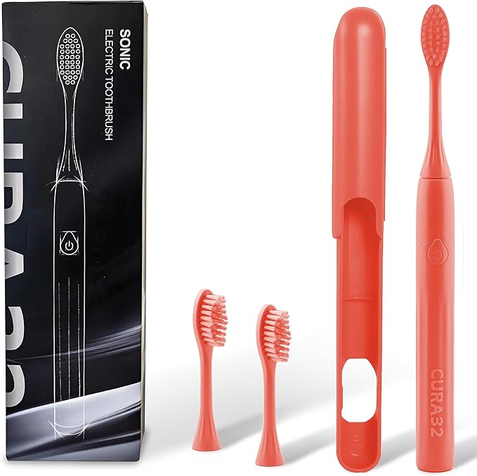 Electric Toothbrush - Waterproof Ultrasonic Toothbrush with 37500 VPM High-Frequency Vibrations, Soft Dupont Bristles & 2-Min Timer - Deep Cleaning for Teeth and Gums (Orange)