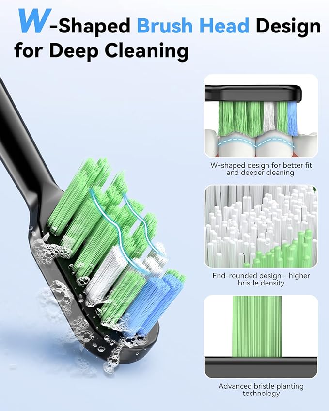 JTF Sonic Electric Toothbrush with UV Sanitizing & Drying: 5 Modes for Effective Yet Gentle Cleaning – with 6 Brush Heads, Rinse Cup, Wireless Charging Base, Rechargeable for Daily Care, Home & Travel