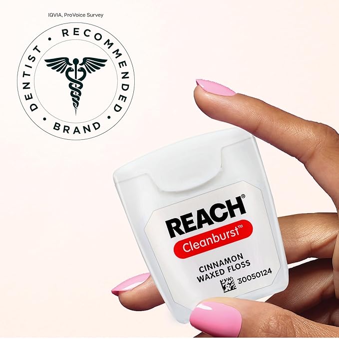 REACH Waxed Dental Floss, Cinnamon, Plaque Remover for Teeth, Shred Resistant, Floss Slides Smoothly, Easy to Use, Waxed, Deep Cleaning Teeth, Oral Care, PFAS Free, for Adults & Kids, 6 Pack, 55 yd