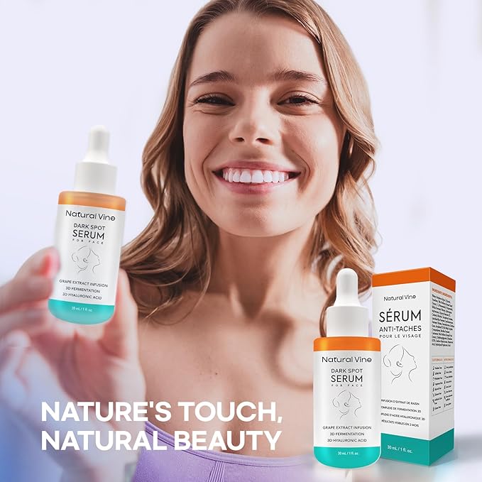 Natural Vine Dark Spot Serum: Dark Spot Remover for Face - Dark Spot Corrector with Grape Extract Fermentation Complex Hyaluronic Acid Vitamin E for Brighter Even Skin Tone 1 FL OZ