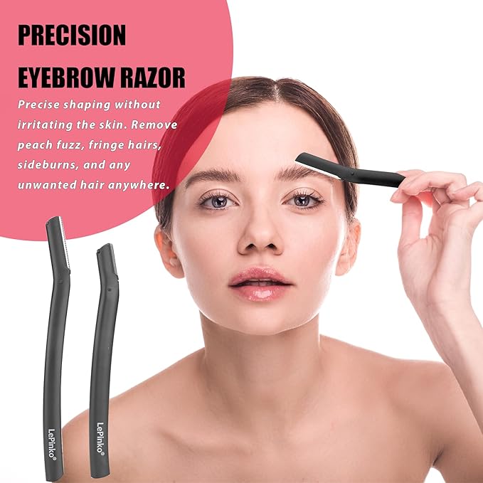 LePinko Eyebrow Trimmer Kit, 7 in 1 Eyebrow Scissors, Tweezer, Razor, Gromming Scissors Brush for Women Men, Gifts for Stocking Stuffers - White