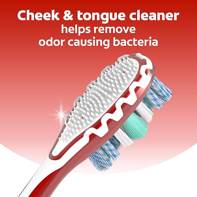 Colgate 360 Advanced Whitening Medium Toothbrush Pack, 4 Adult Medium Toothbrushes with Cheek and Tongue Cleaner, Helps Clean Your Teeth, Tongue, Cheeks, and Gums, 4 Pack