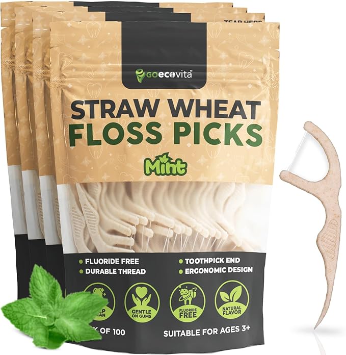 Dental Floss Picks - Straw Wheat Blend Flossers | Shred-Resistant & Thin Thread for Tight Gaps | Toothpick Sticks for Adults | Gentle on Gums & Teeth (400 Pack, Mint)
